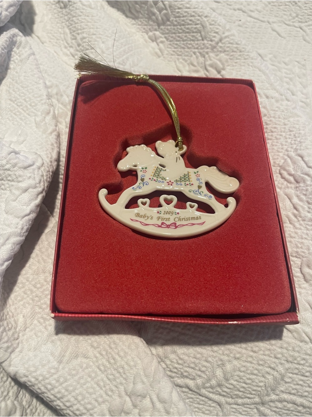 Baby's First Christmas 2009 Porcelain Rocking Horse Ornament -Vintage Lenox